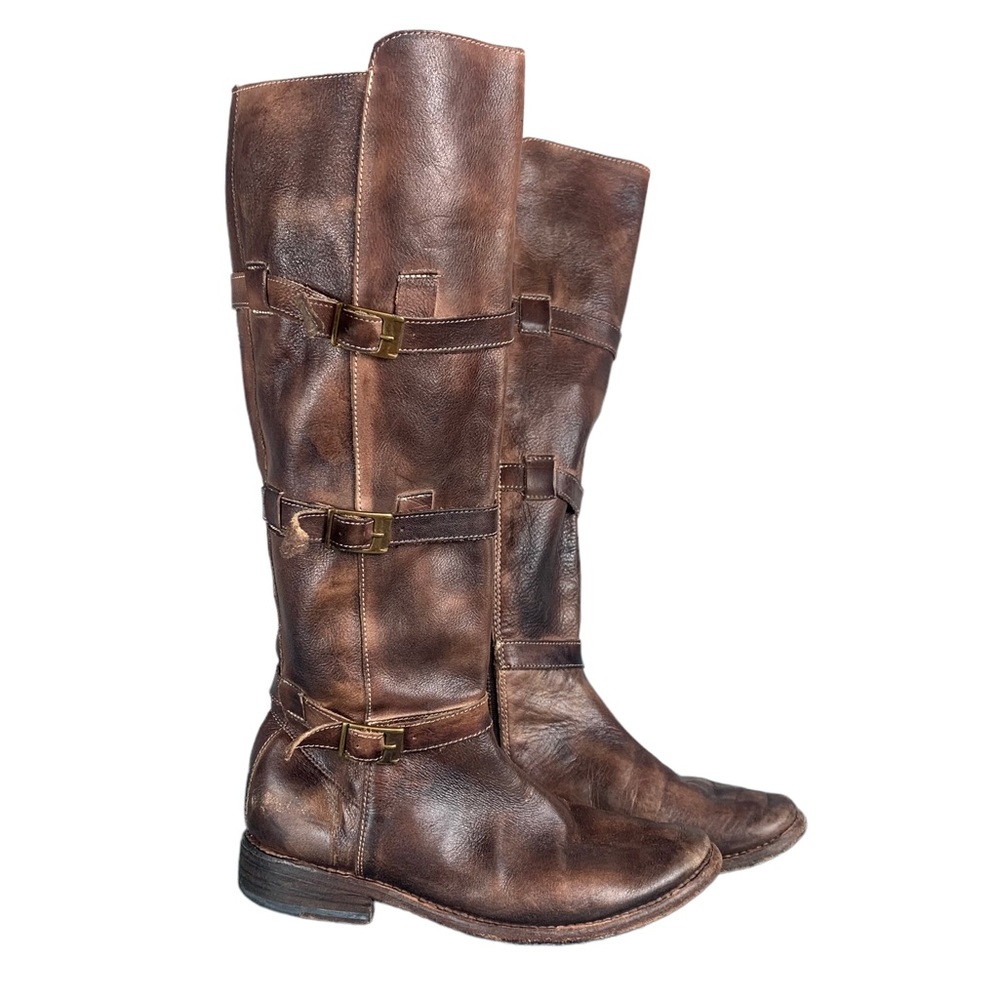 BED STU: Brown Leather Zipper & Buckle Tall Boots - Size 6 1/2